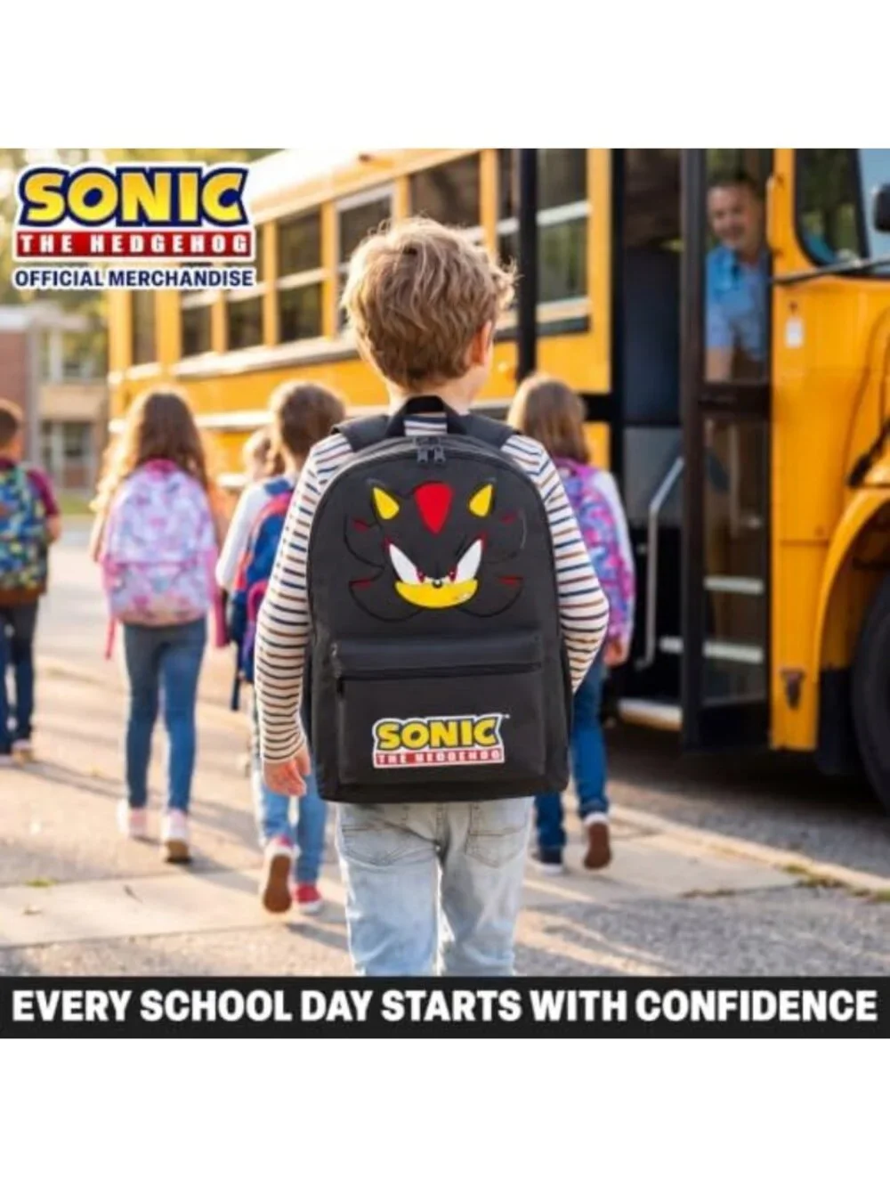 Trendy Sonic Hedgehog Boys Backpack - Padded Adjustable Straps, 18-Inch Size